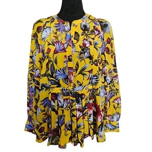 J. Crew Women's Silk Yellow Floral Pleated Blouse Size S